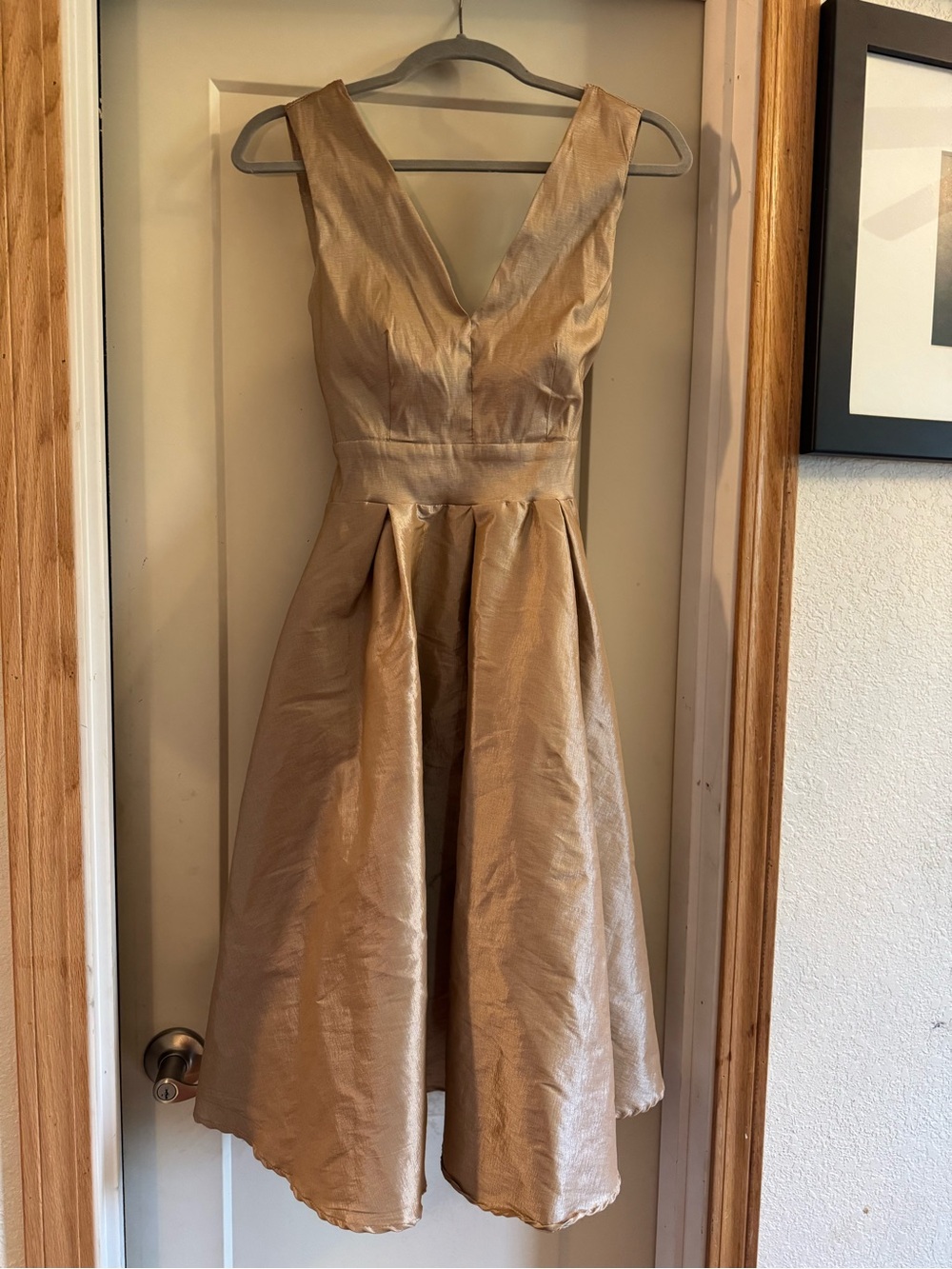 iris Shimmery Gold V-Neck Midi Dress
